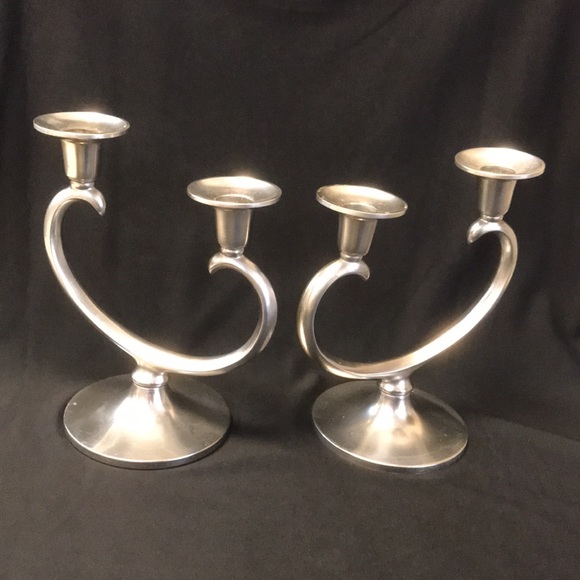 Pair of Vintage Metawa Holland Pewter Double Candle Stick Holders - Picture 2 of 5